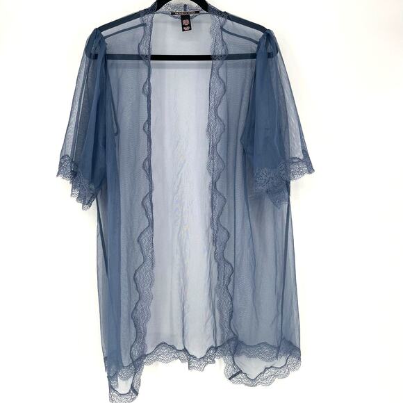 Victoria's Secret Other - Victoria's Secret Sheer Mesh Lace Kimono Robe Slate Blue Open Front M/L